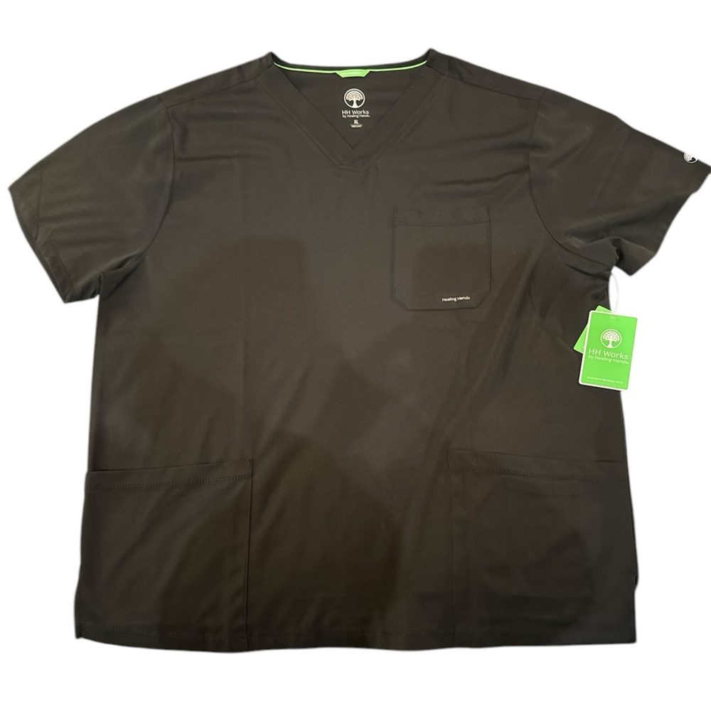 HH WORKS by HEALING HANDS MENS V NECK SCRUB TOP BLACK - XL “MATTHEW” BNWT - Picture 3 of 7